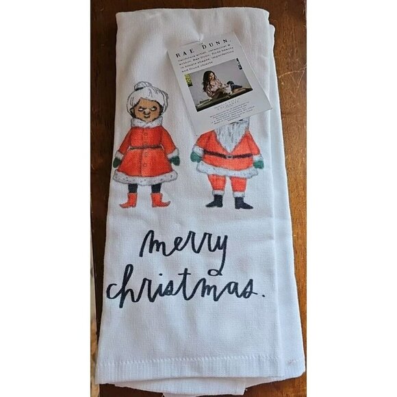 Rae Dunn Merry Christmas Mr & Mrs Claus Kitchen Towels Set of 2 Cotton - Picture 2 of 5